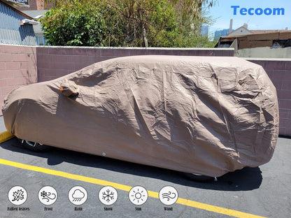Tecoom Funda Gruesa de Carcasa súper Transpirable, Impermeable, a Prueba de Viento, Nieve, Sol, Lluvia, Rayos UV, para Exteriores, Todo Clima, para SUV, Ajuste para SUV de tamaño Completo de 206-215