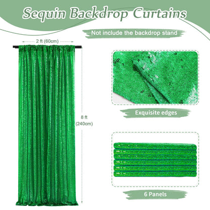 Cortinas de telón de Fondo de Lentejuelas Verdes 6 Piezas de 2 x 8 pies con Purpurina para decoración de Navidad, decoración de Fiesta, Tartas, telón de Fondo de Mesa