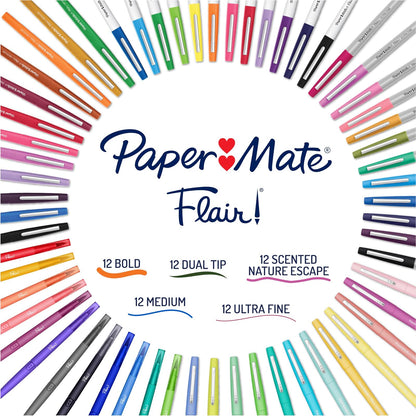 Paper Mate Flair - Bolígrafos de punta de fieltro, paquete definitivo, cuenta con 5 tipos diferentes de bolígrafos, 60 unidades, diversión creativa, esenciales para el aula, suministros para