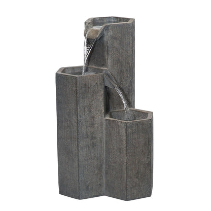 Alpine Corporation GIL1480 Fuente Cascada Hexagonal de Piso para Exteriores, Fuente de Agua Moderna de Piedra Envejecida de 25", Gris