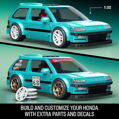 Mattel Brick Shop Hot Wheels Juguete de Construcción Speed Honda 2 con Piezas Metálicas y Auto Diecast, para Niños de 10 Años en Adelante
