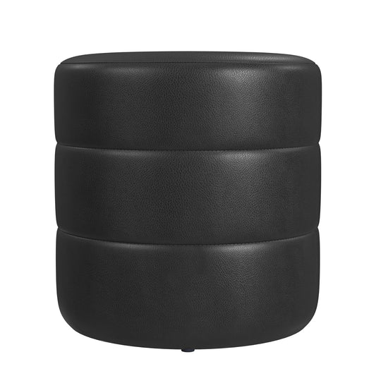 HomePop - Decoración Redonda otomana tapizada de Piel sintética para el hogar, reposapiés, Piel sintética Negra