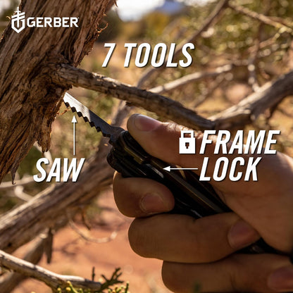 Gerber Gear Armbar Scout Multiherramienta 7 en 1 | Burnt Orange, hoja de borde liso de 2.5 pulgadas, martillo, tijera, sierra, acero inoxidable, clip de bolsillo