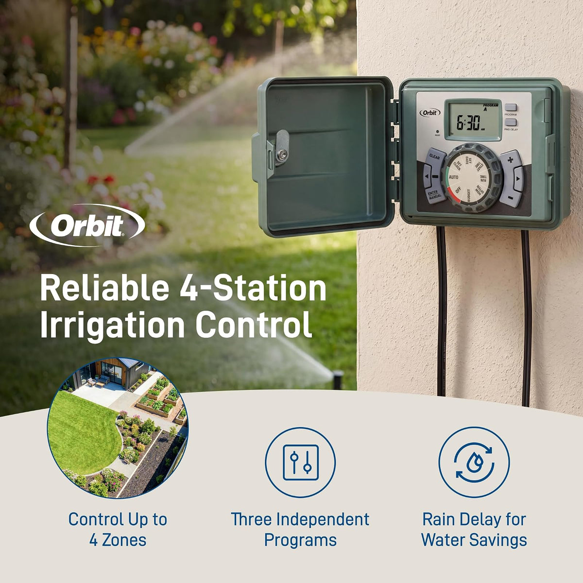 Orbit 57894 4-Station Outdoor Swing Panel Sprinkler System Timer