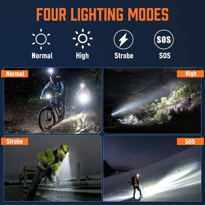 MIAOKE 100000 lúmenes LED Recargable para Senderismo, Camping, Caza, Faros súper , zoomable, Pantalla de alimentación Digital, 4 Modos de luz Ajustable Impermeable con Rojo