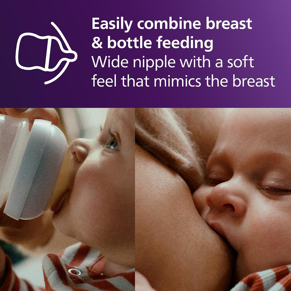 Philips Avent Natural Biberón 4 Oz Pezón Respuesta Natural Flujo Lento | Alimentación de mama + biberón, flujo de leche de ritmo bebé, pezón suave en forma de pecho, pezón sin goteo, sin BPA