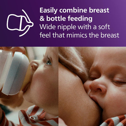 Philips Avent Natural Biberón 4 Oz Pezón Respuesta Natural Flujo Lento | Alimentación de mama + biberón, flujo de leche de ritmo bebé, pezón suave en forma de pecho, pezón sin goteo, sin BPA