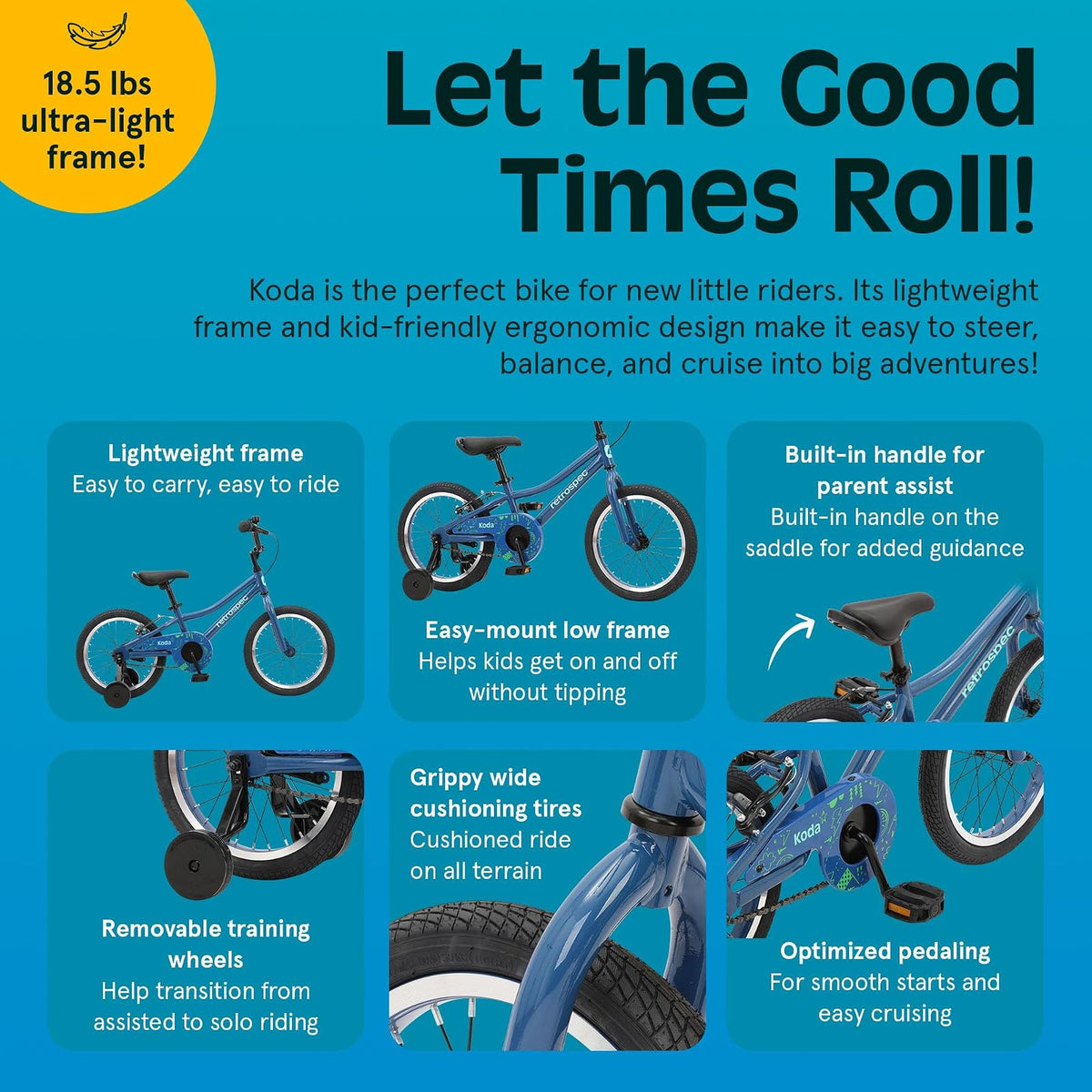 Retrospec Koda - Bicicleta Infantil de 16 Pulgadas con Ruedas de Entrenamiento y características de Seguridad, Bicicleta para Principiantes de Altura Ajustable para niños de 4 a 6 años