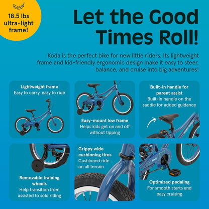 Retrospec Koda - Bicicleta Infantil de 16 Pulgadas con Ruedas de Entrenamiento y características de Seguridad, Bicicleta para Principiantes de Altura Ajustable para niños de 4 a 6 años