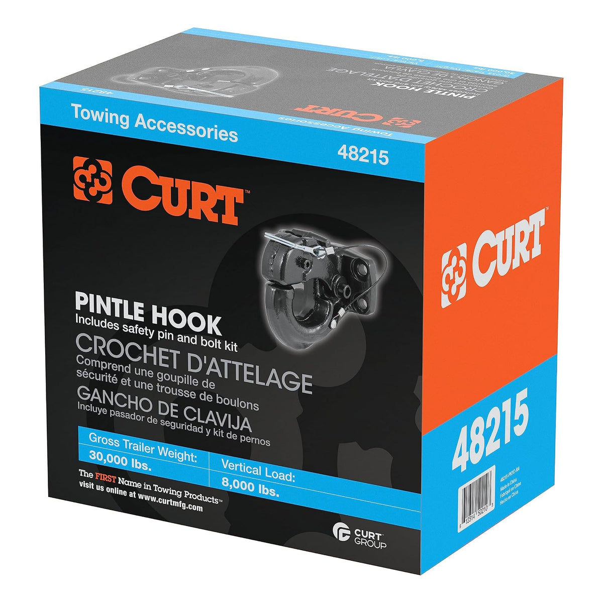 CURT Enganche de Gancho 48215, 30 Libras, para Anillo Lunette de 2-1/2 a 3 in