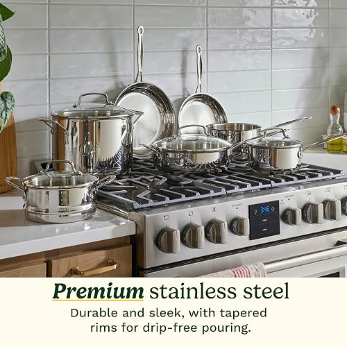 Cuisinart Batería de Cocina 11 Piezas Acero Inoxidable Chef's Classic | Acero inoxidbale con Aluminio encapsulado para calor uniforme, Mangos frescos, Compatible con inducción, Tapas de vidrio