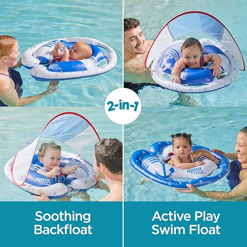SwimSchool Freestyle - Flotador de piscina para bebé con múltiples posiciones, asiento de seguridad ajustable, natación última intervensión, doble cámara de aire, rojo, blanco, azul náutico
