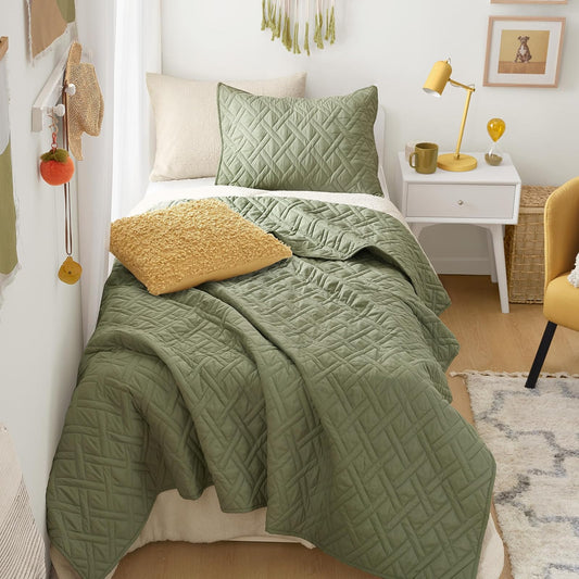 Comfort Spaces - Juego de Edredón Individual Moderno Reversible de Diamantes Kienna, Ropa de Cama Individual Acogedora Capa de Invierno Ligera Suave Tamaño Individual