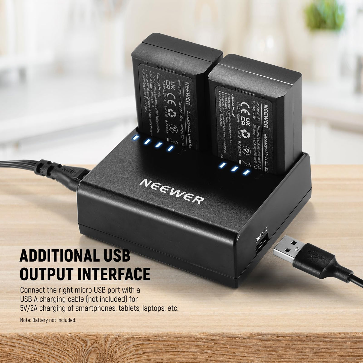NEEWER NC2-Z1 Kit Cargador Batería Doble Ranura Z3 Z2PRO Z2 Z1 Z880 TTL Speedlite Flash, 7.2V/3000mAh, 7.4V/2600mAh Batería, Salida CC 8,4 V/5 V, Cargador USB CA con Cable CA (Enchufe US)