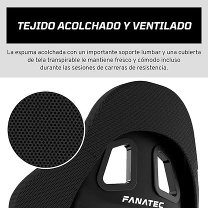 Fanatec ClubSport GT Sim Racing Asiento – Rígido y Duradero, Carcasa Reforzada con Fibra, Espuma Acolchada, Tejido Transpirable, Soporte Lumbar – Negro