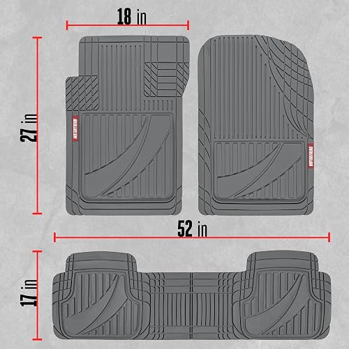 Motor Trend - Alfombrillas OF-793-GR FlexTough Advanced Performance, 3 piezas de goma para automóvil, SUV, todo tipo de clima, más 2 forros delanteros y traseros (gris)