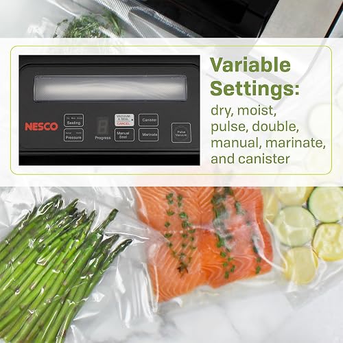 Nesco Deluxe Food VS-12 Sellador al aspiradora, 130 vatios, bolsas de kit y tapa de visualización, compacto, plateado