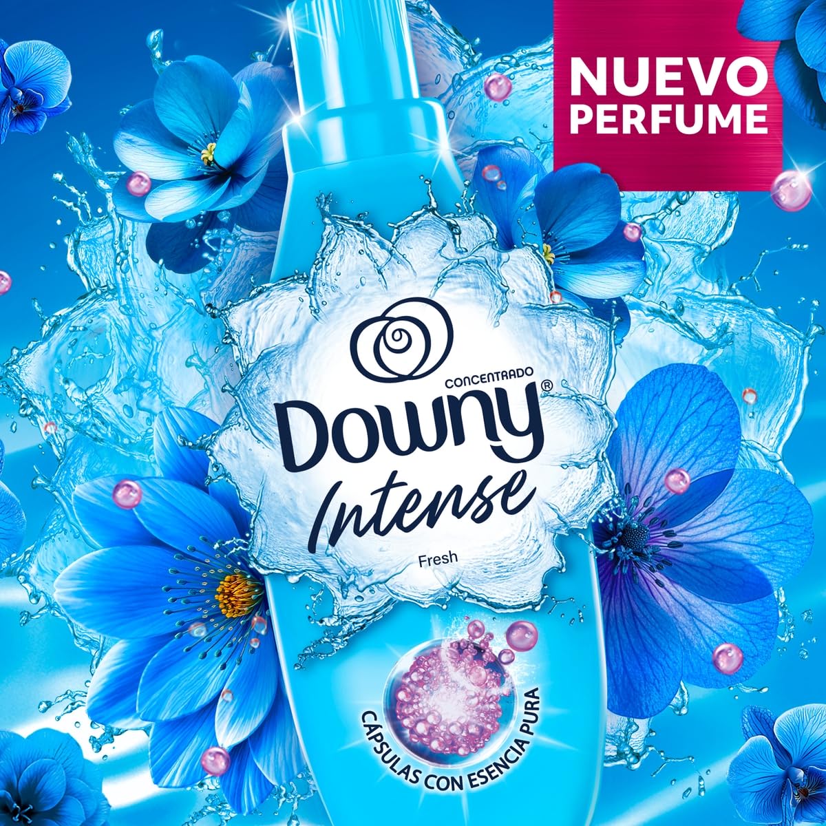 Downy Intense Fresh Suavizante de Ropa, Aroma con Notas Frescas, 24/7 Oliendo Rico, 4.8L, Perfume Fresco que Rinde el Doble