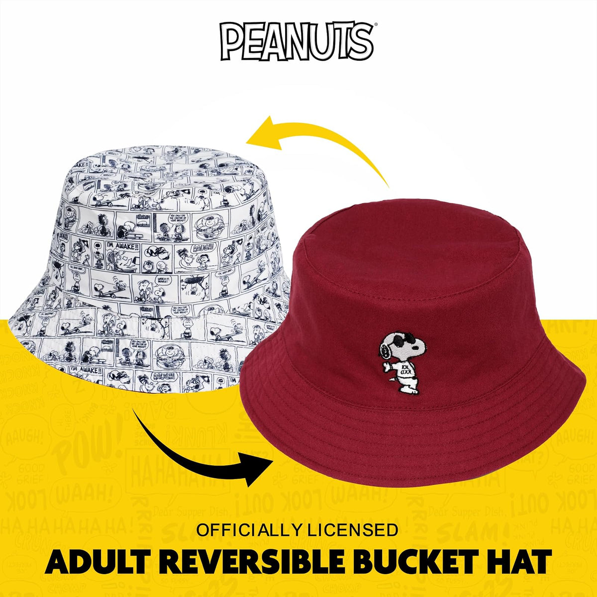 Peanuts Snoopy Bucket Hat, Packable Travel Hat, Wide Brim Summer Hat