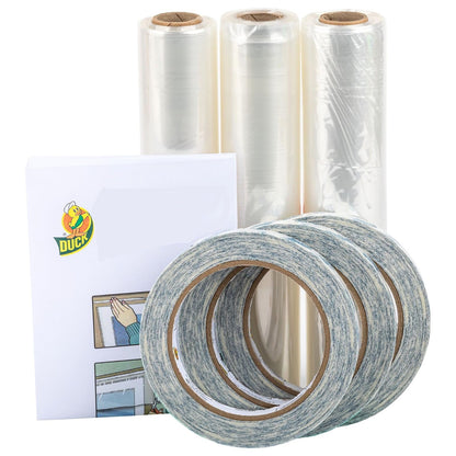 Duck Brand 288069 - Kit de aislamiento para ventanas de invierno – Cubiertas de película retráctil enrollada con sello de ventana de hasta 15 ventanas de 3 x 5 pies, cinta de ventana incluida, fácil