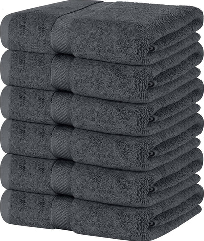 SIMPLI-MAGIC Toallas de baño de algodón, 25 x 50 Pulgadas, Gris, Paquete de 6