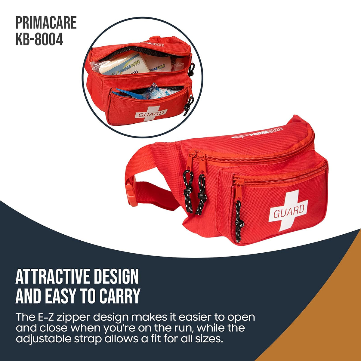 Primacare KB-8004 Riñonera Vacía de Primeros Auxilios para Emergencia, 8 x 5 x 3 Pulgadas, Rojo
