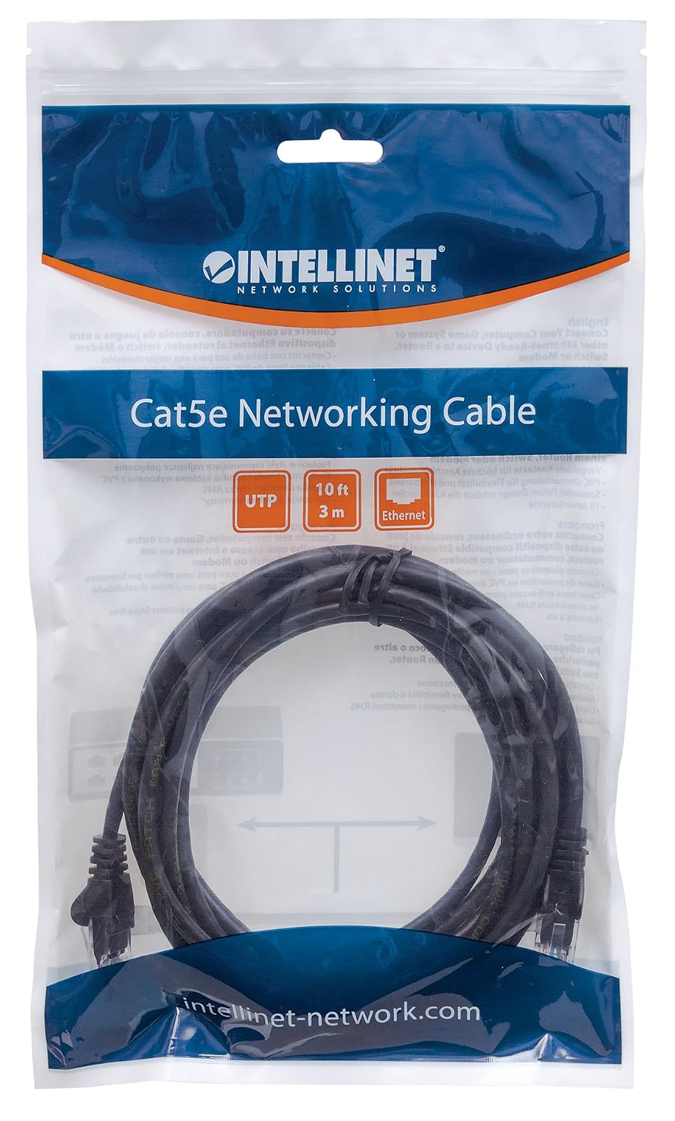 Intellinet - Cable Patch UTP Cat 6 Negro, Longitud de 3 m, 100% Cobre, con contactos chapados en Oro, con Botas de Seguridad, flexibilidad sin deformaciones, Color Negro