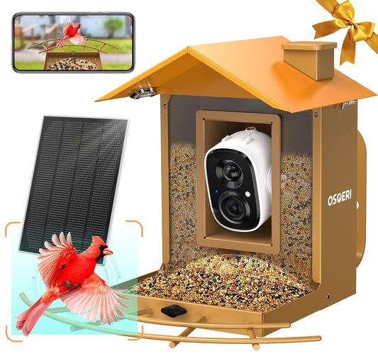 Osoeri Comedero para Pájaros con Cámara, Exterior, Solar, IA Identifica Aves, Captura Vídeos Automática, Alerta Inmediata, Regalo Ideal (Familia y Amantes)