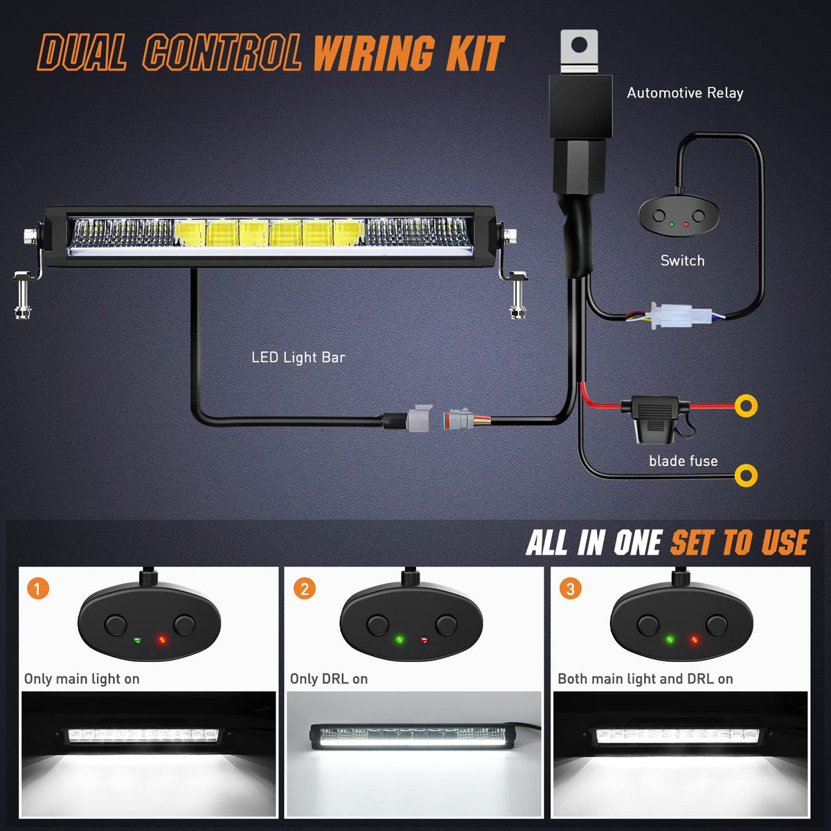 Nilight - Barra de luz LED de 15.5 pulgadas DRL 60 W 6650 LM antirreflejos Offroad Delgado IP68 de una sola fila de luces de conducción con kit de cableado DT de 16 AWG para camioneta, SUV, ATV, UTV, barco, 4 x 4 Jeep, 5 años de garantía