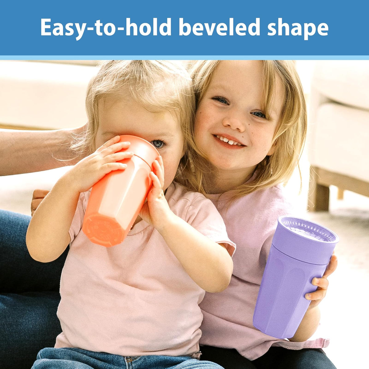 Dr. Brown's Milestones Cheers 360 Taza de transición sin boquillas, apto para viajes y sin fugas para bebés y niños pequeños, coral y morado, sin BPA, 10 onzas, 300 ml, 9 m+