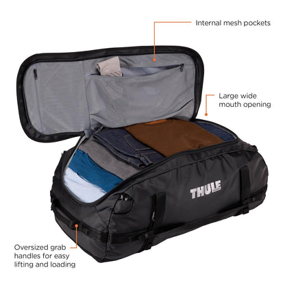 Thule Chasm Maleta de Viaje 90L | Negra, lona robusta resistente a la intemperie, correas convertibles a mochila, impermeable