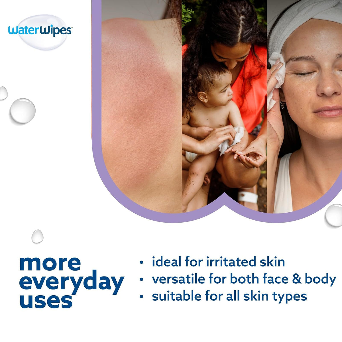 WATERWIPES, Toallitas Húmedas Soothing Clean, Calman y Limpian, 99% Agua, 6x60 Paquetes Incluidos.