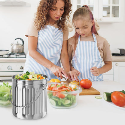 Oggi - Contenedor de compostaje para encimera con Tapa de 1 galón para Interior con Filtro de carbón, contenedor de compostaje de Acero Inoxidable, cubeta Ideal para Cocina y Productos ecológicos