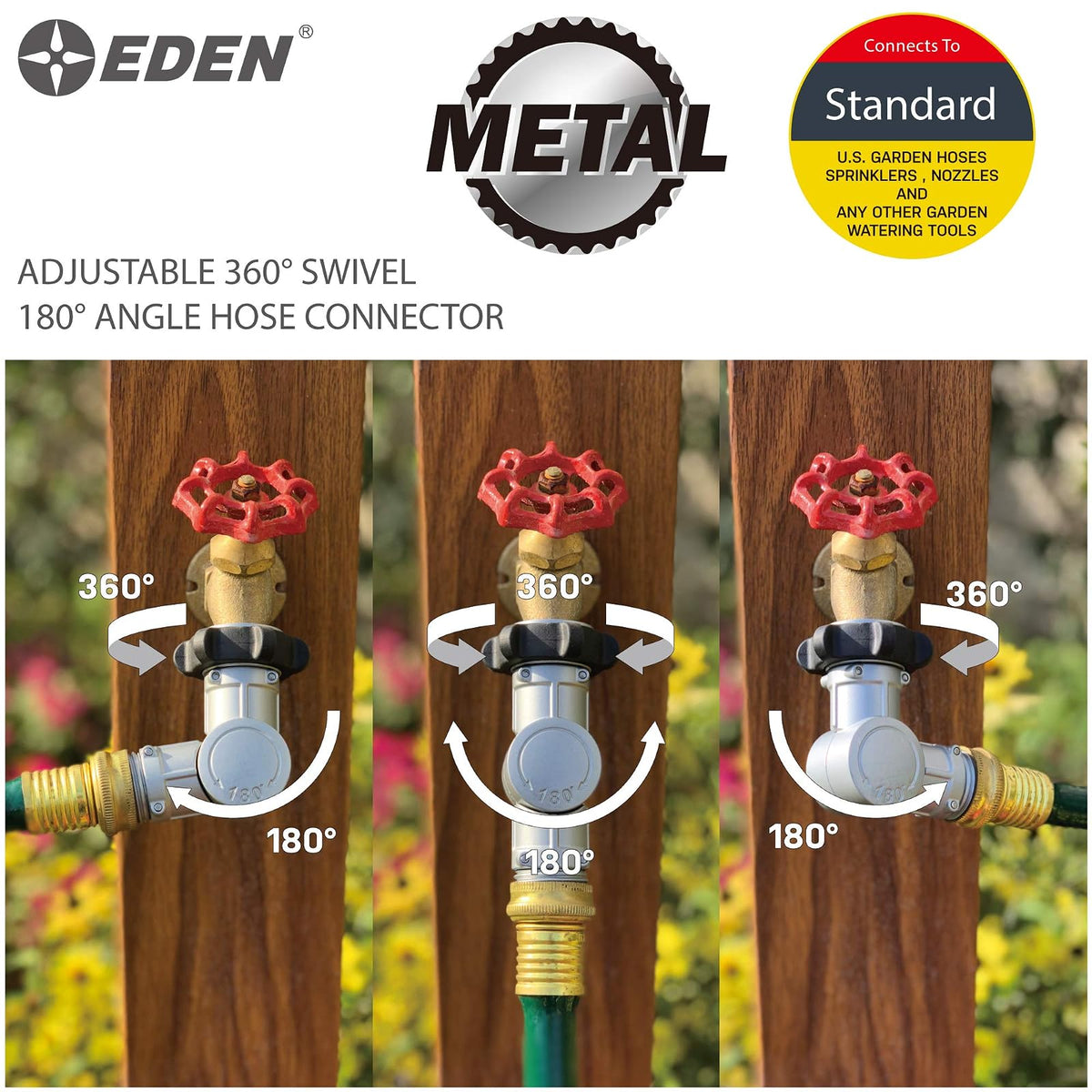 Eden 20051 - Conector Giratorio de Metal Ajustable de 180° y 360°