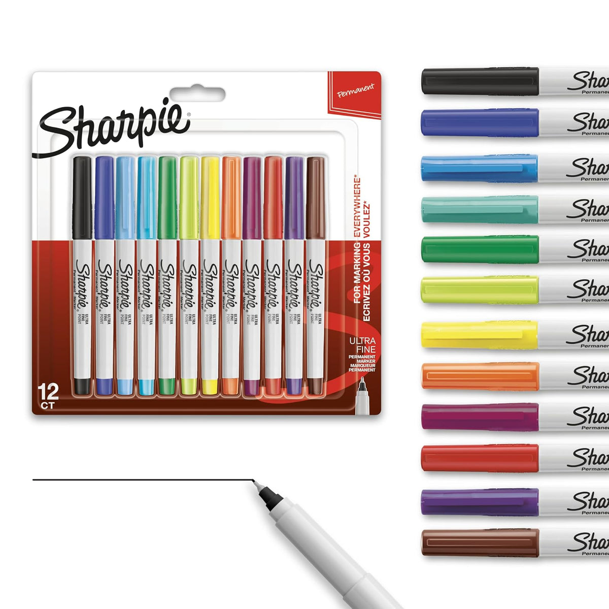 Sharpie Marcador Permanente Ultra Fino, Paquete de 12 - Paquete de 12 - Colores surtidos