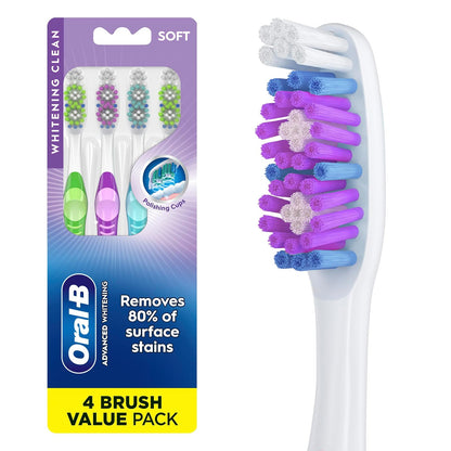 Oral-B 35 Soft Bristles 3D Vivid Toothbrush, White, 4 Count