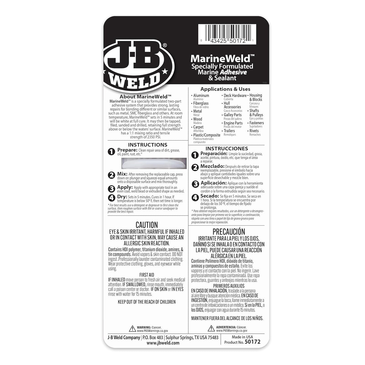 J-B Weld Jeringa MarineWeld 50172, 25 ml