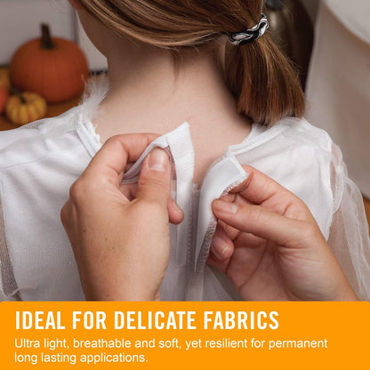 Velcro Marca Elegante y Delgada para Telas, Cinta de 6 pies x 3/4 Pulgadas, Color Blanco, Suave en la Piel, Ultra Ligera con tecnología de Carril de Costura