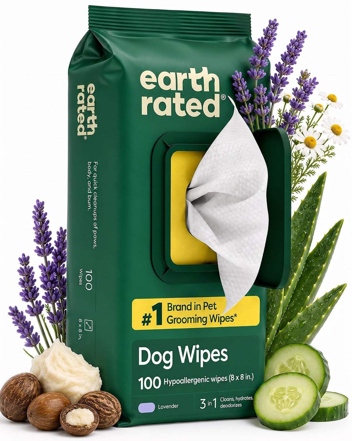 Earth Rated Toallitas Húmedas para Perro | Hipoalergénicas con olor a Lavanda | 100 Piezas