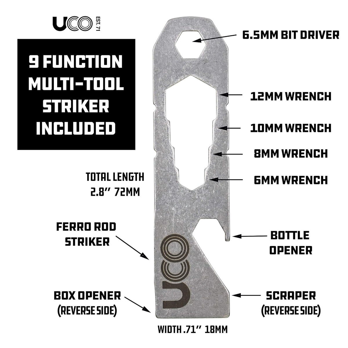 UCO Titan Fire Striker Ferro Rod Herramienta de Supervivencia de Arranque de Fuego con Correa y Multiherramienta, más de 20.000 Golpes