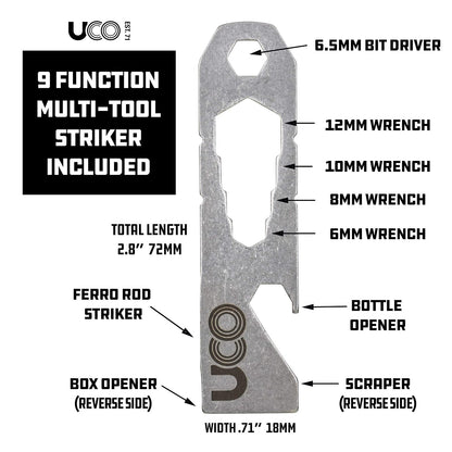 UCO Titan Fire Striker Ferro Rod Herramienta de Supervivencia de Arranque de Fuego con Correa y Multiherramienta, más de 20.000 Golpes