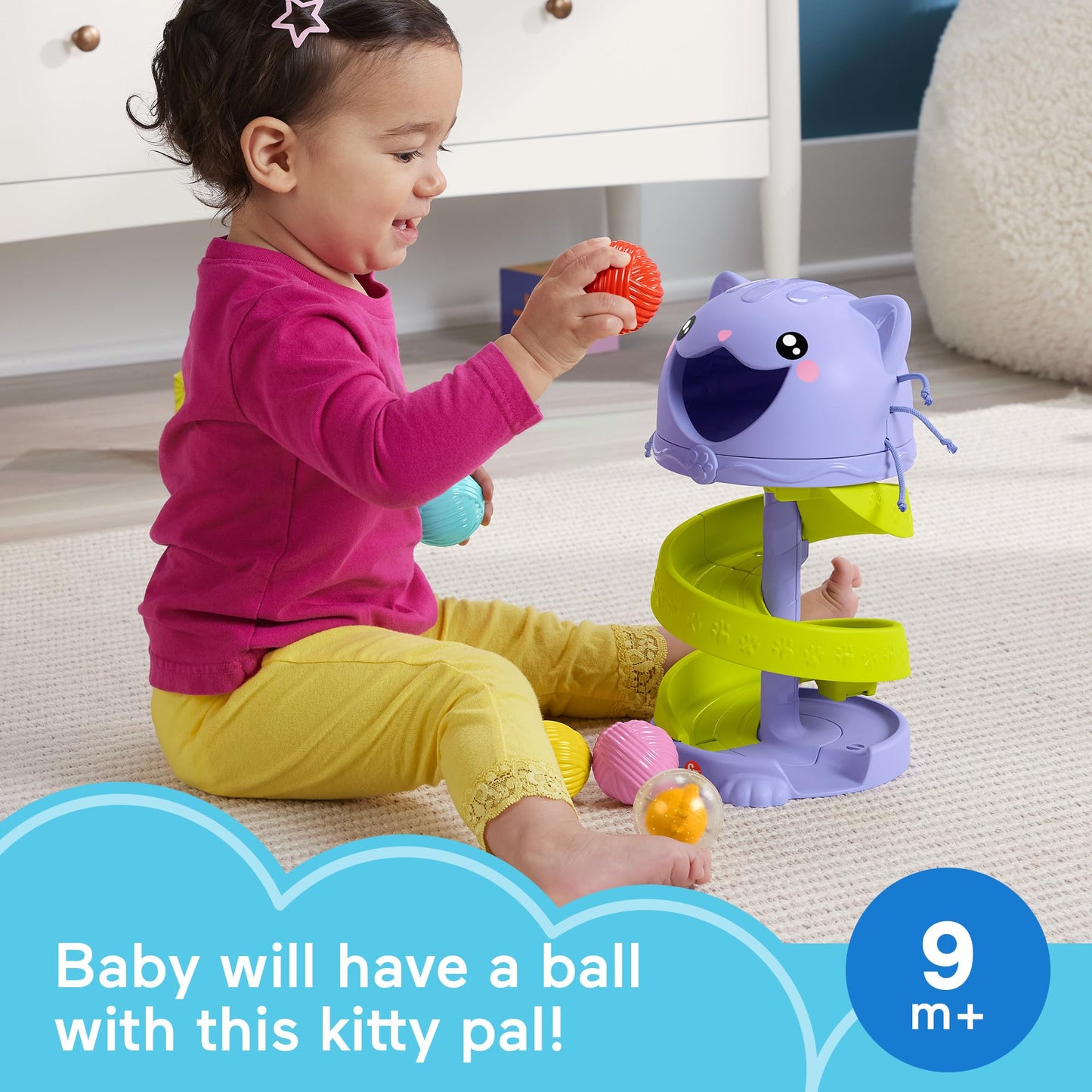 Fisher-Price Juguete para Bebés Gatito Pelotitas Rodantes para bebés de 9 Meses en adelante