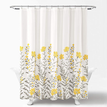 Lush Decor - Cortina de Ducha Floral de Aprile, 72 Pulgadas de Ancho x 72 Pulgadas de Largo, Amarillo y Gris, Bonita Cortina de Ducha Amarilla para baño, casa de Campo, decoración de baño Francesa y