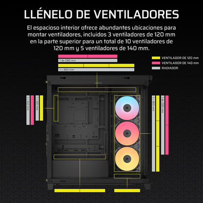 Corsair Frame 4500X RS-R ARGB Caja de PC Semitorre con Cristal Panorámico – Sistema de Montaje de InfiniRail, Capacidad para Dos radiadores de 360 mm, Incluye 3 Ventiladores RS120R – Negro