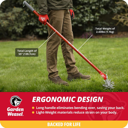 Garden Weasel Cultivador Y Timón 90206 | Mano, Dientes Desmontables, Manual Tierra, Resistente Intemperie, Resistente Óxido, Acero Carbono