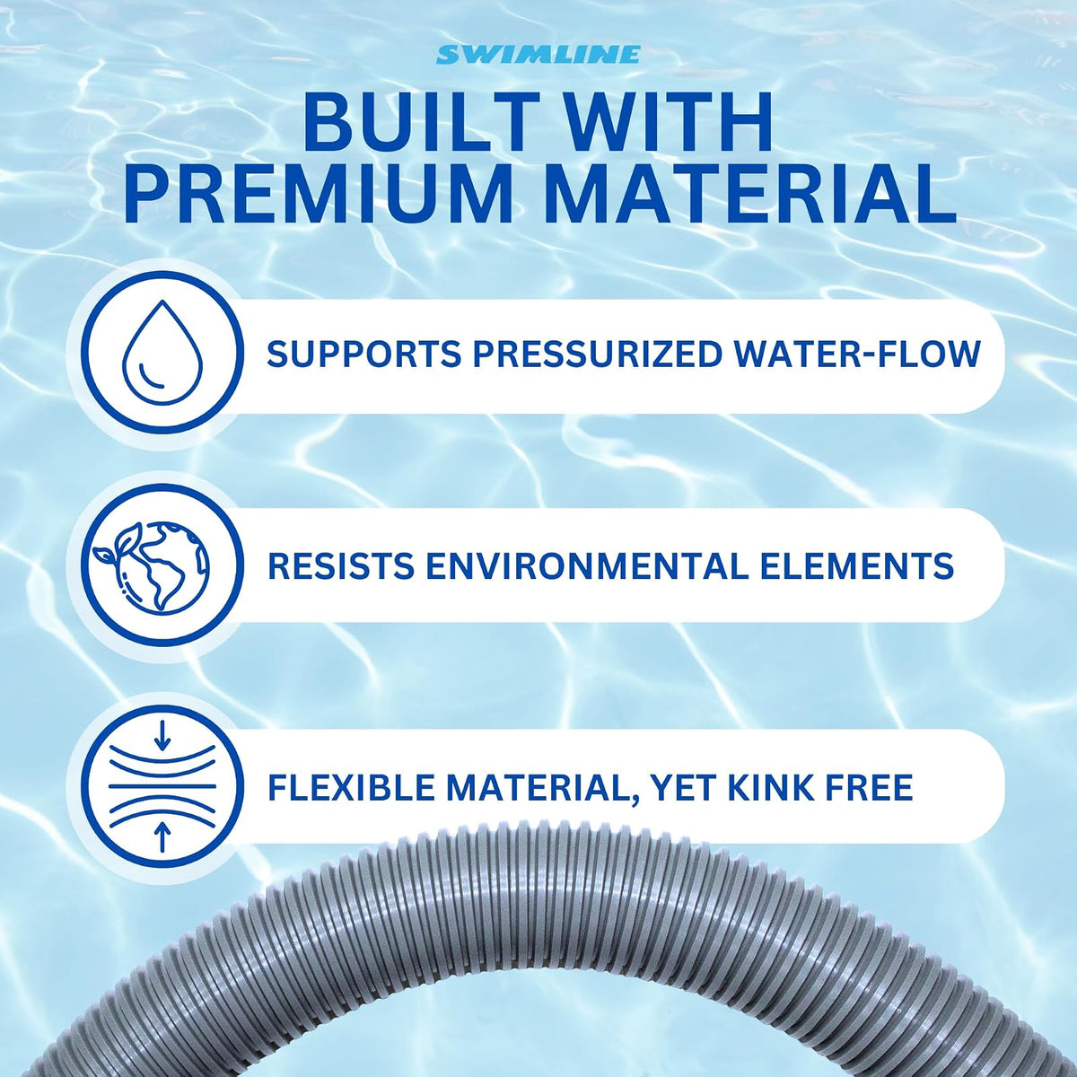 Swimline HYDROTOOLS Manguera de conexión de Filtro de Bomba de Piscina con Manguito, 1.5 Pulgadas x 9 pies, Resistente, Flexible, Duradera y a Prueba de Fugas, Resistente a Productos químicos y UV |
