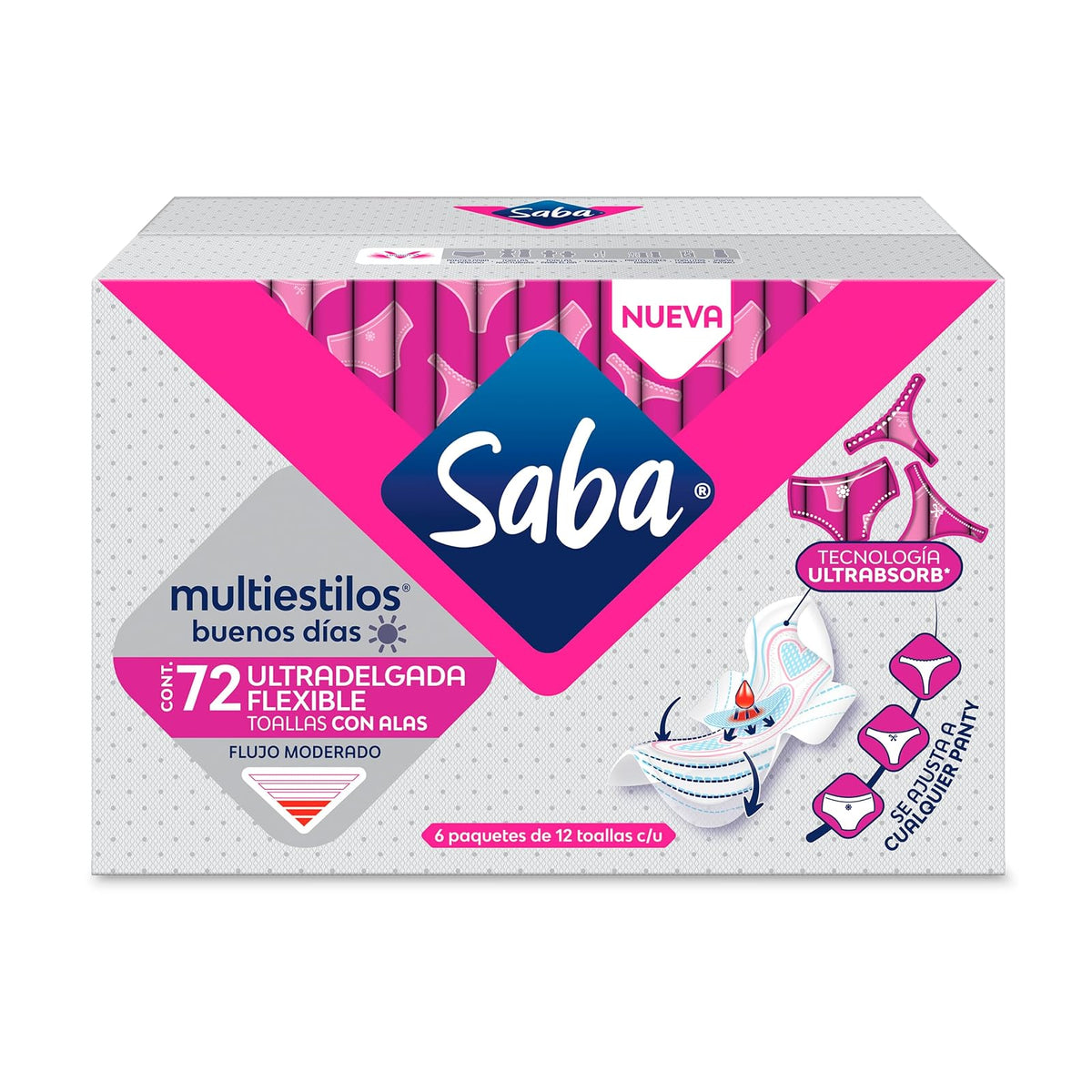 Saba Multiestilos Toalla Femenina Ultradelgada, 72 pzas