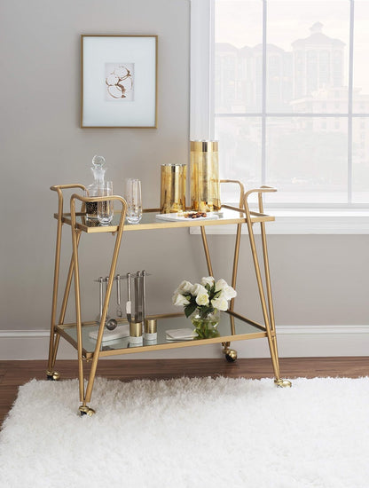 Linon AMZN0215 Gina Mid-Century Gold Bar Cart