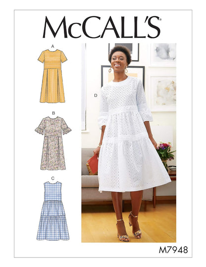 McCall's Patterns McCall's - Vestido plisado hasta la rodilla para mujer, tallas 14-22, patrón de costura, color blanco