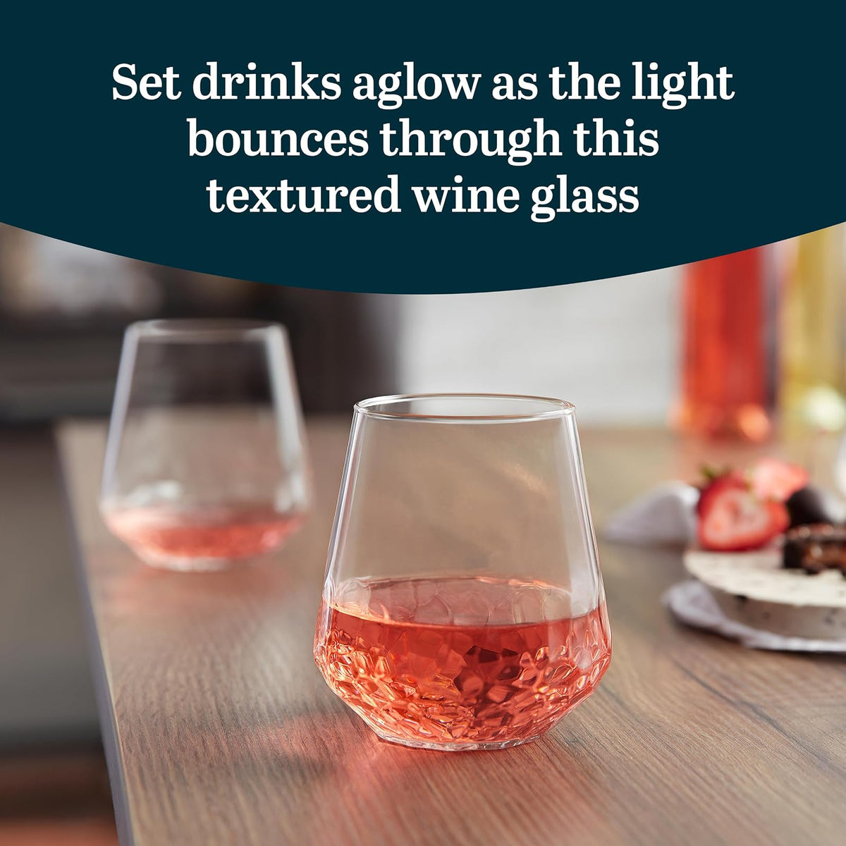 Libbey Juego de 8 Vasos para vino de vidrio Hammered Base, 524 ml